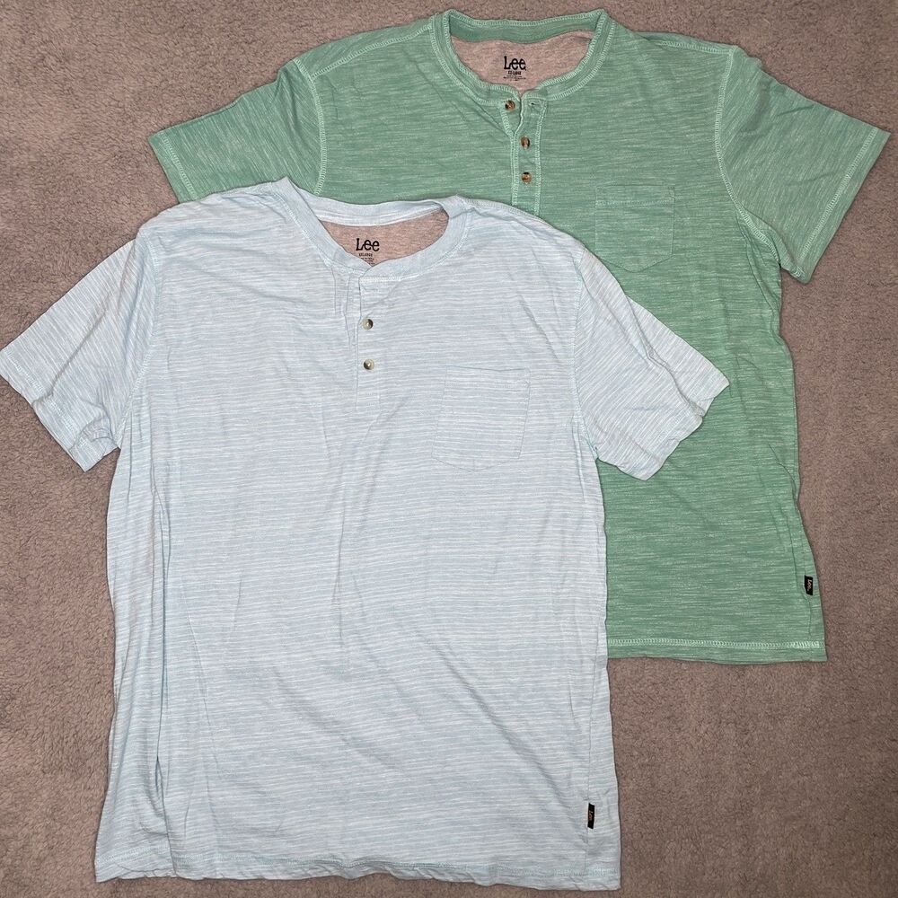 Lee Mens Short Sleeve Henley Shirt XXL Blue Green Bundle Casual Top